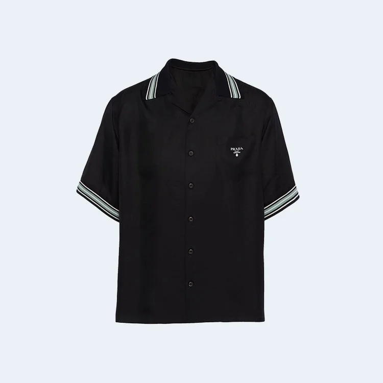 프라다 로고 프린트 실크 셔츠