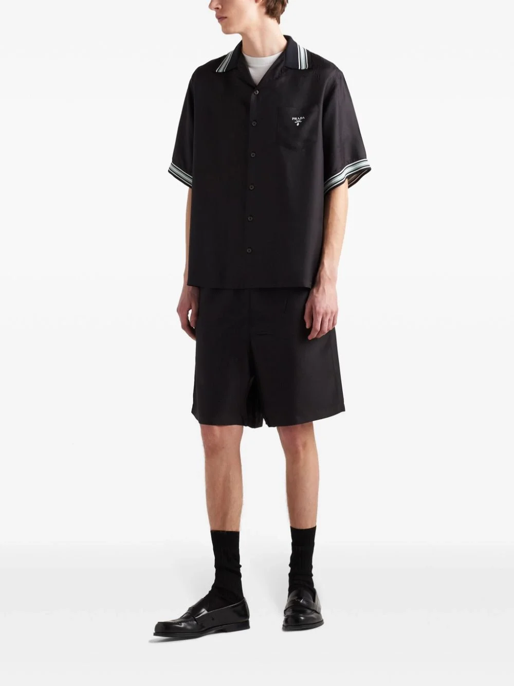 프라다 로고 프린트 실크 셔츠