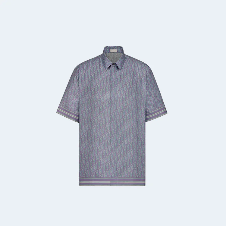 디올 오블리크 블루 실크 트윌 셔츠