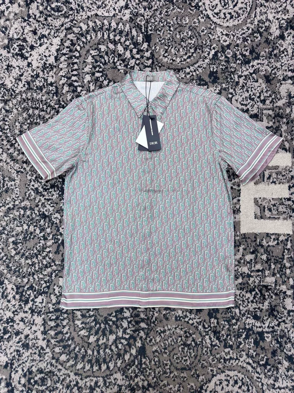 디올 오블리크 블루 실크 트윌 셔츠