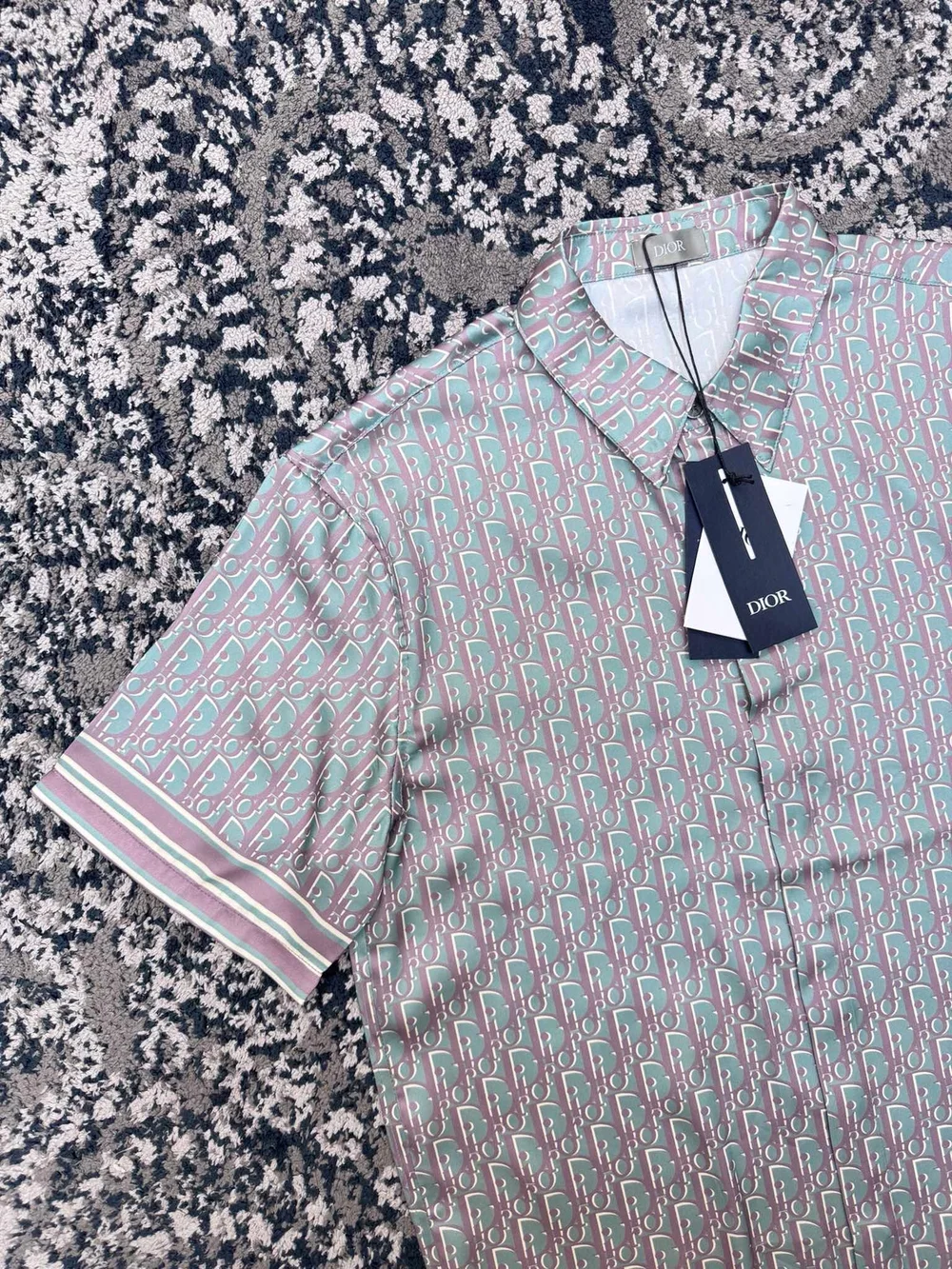 디올 오블리크 블루 실크 트윌 셔츠