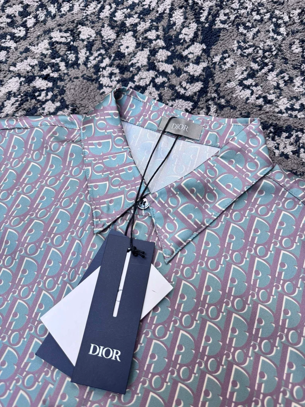 디올 오블리크 블루 실크 트윌 셔츠