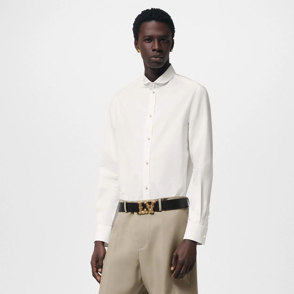 루이비통 펄 버튼 핏티드 롱 슬리브드 코튼 셔츠