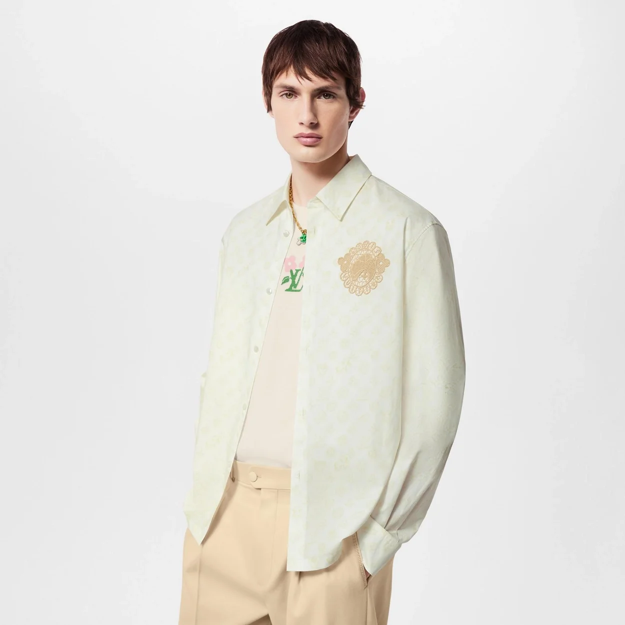 루이비통 모노그램 프린티드 롱 슬리브드 코튼 셔츠 1AFPZU