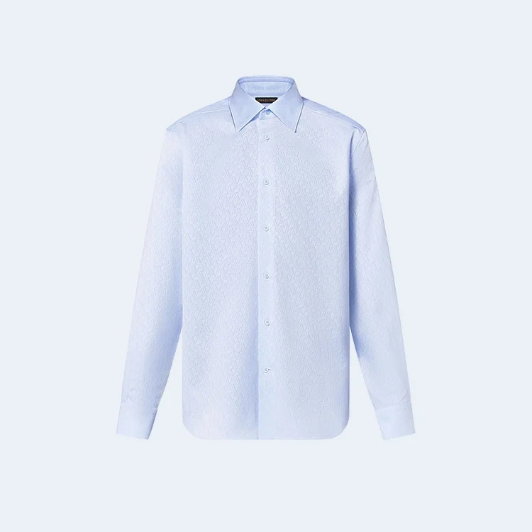 루이비통 롱 슬리브드 코튼 셔츠 블루 1AFJX6