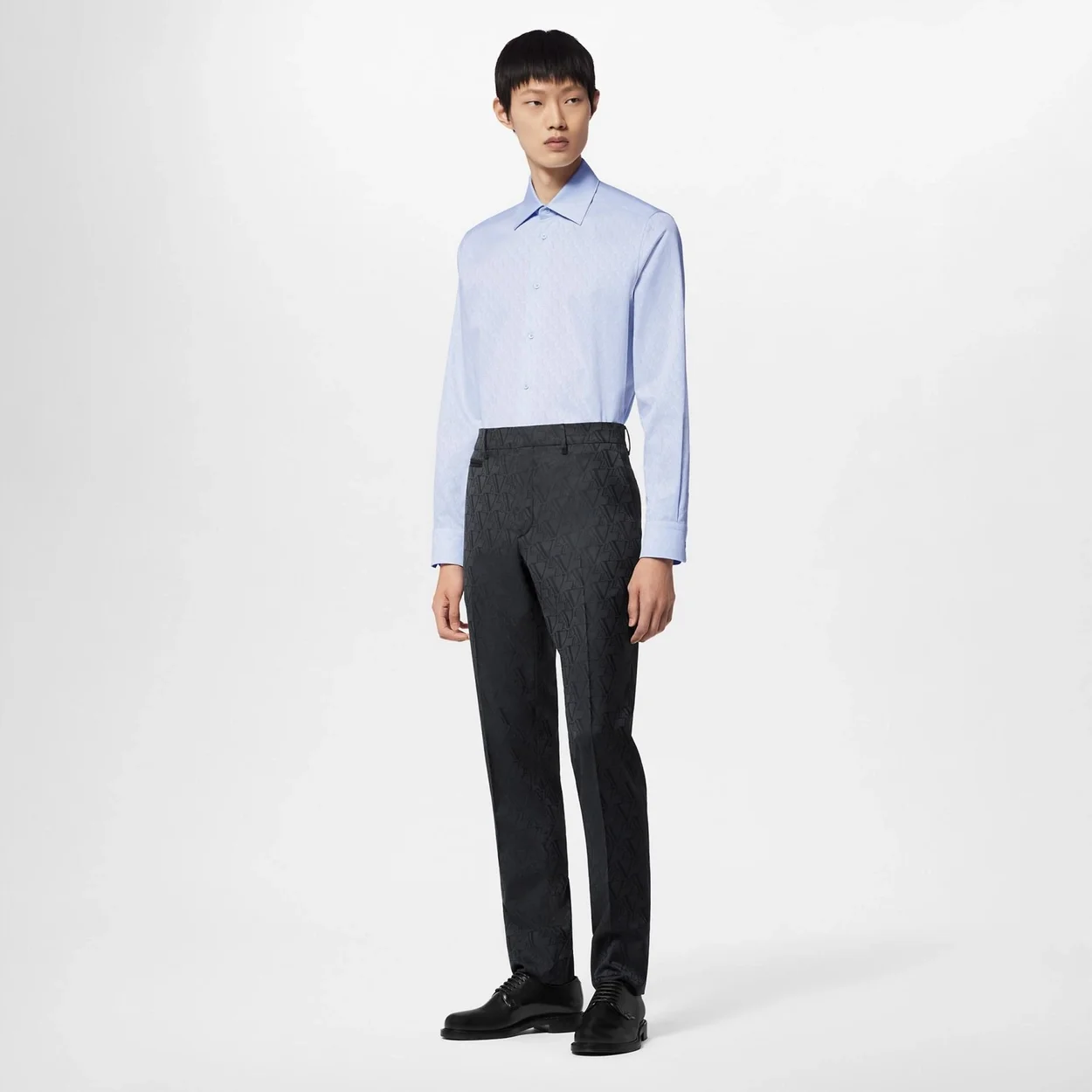 루이비통 롱 슬리브드 코튼 셔츠 블루 1AFJX6