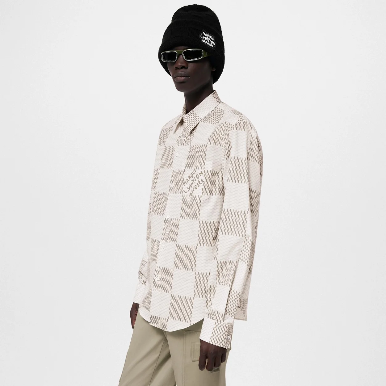 루이비통 다미에 롱 슬리브드 클래식 코튼 셔츠 1AFJDC