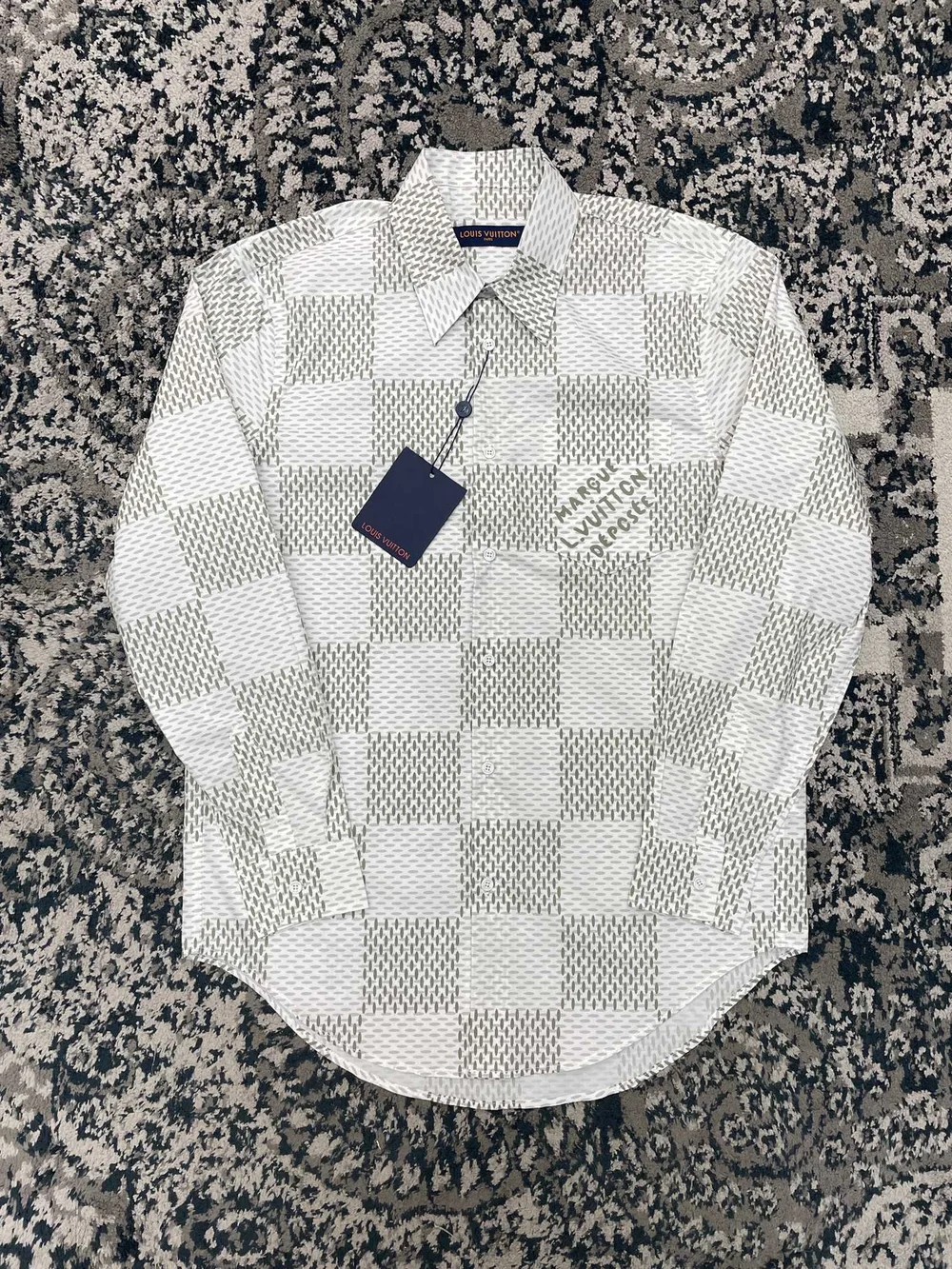 루이비통 다미에 롱 슬리브드 클래식 코튼 셔츠 1AFJDC