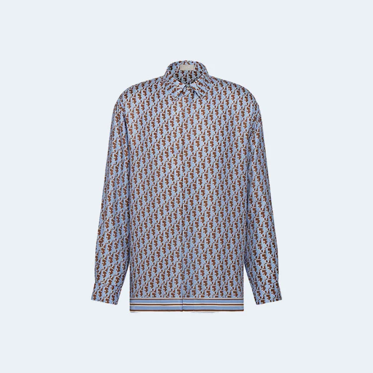 디올 오블리크 블루 실크 트윌 셔츠