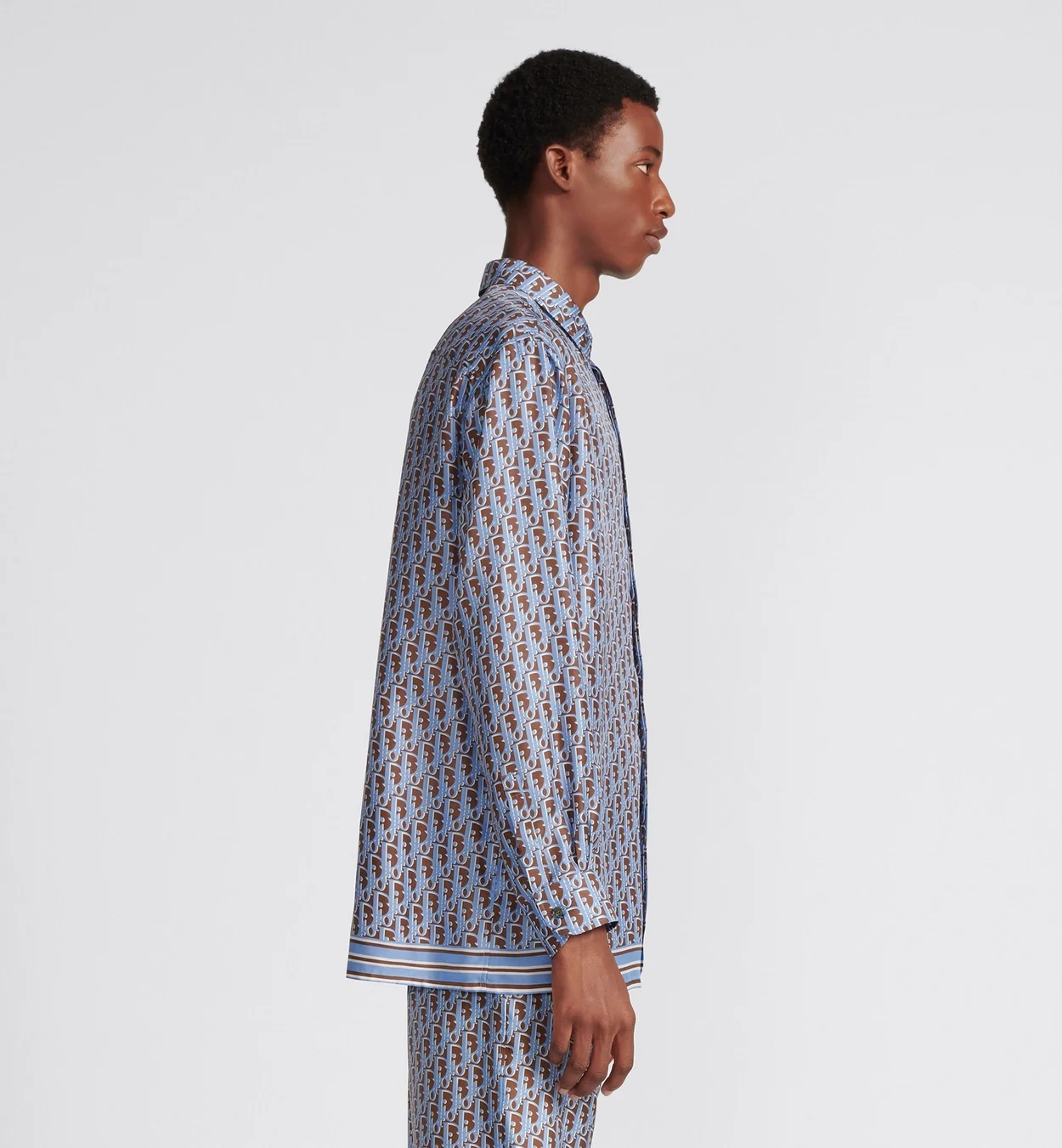 디올 오블리크 블루 실크 트윌 셔츠