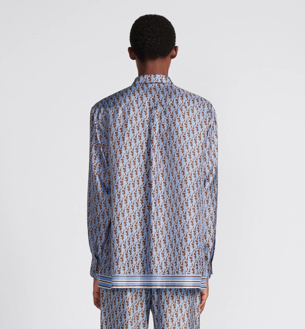 디올 오블리크 블루 실크 트윌 셔츠