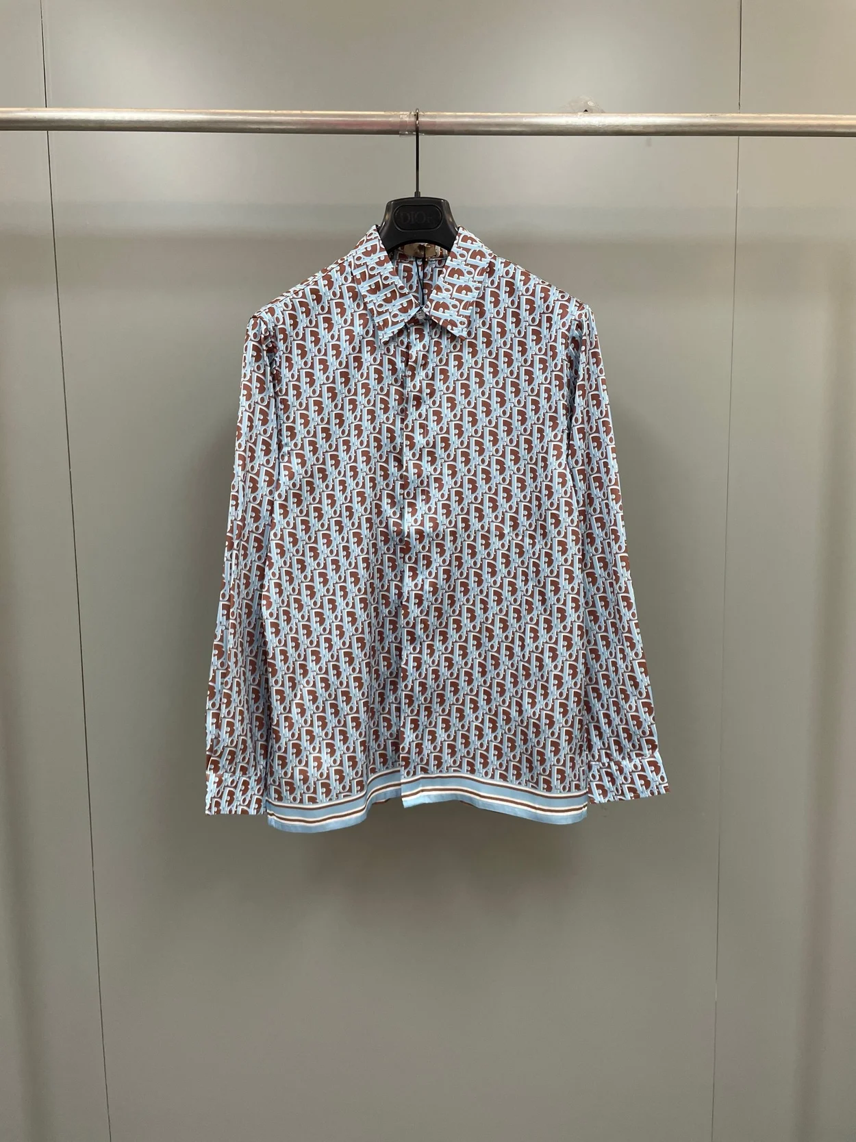 디올 오블리크 블루 실크 트윌 셔츠