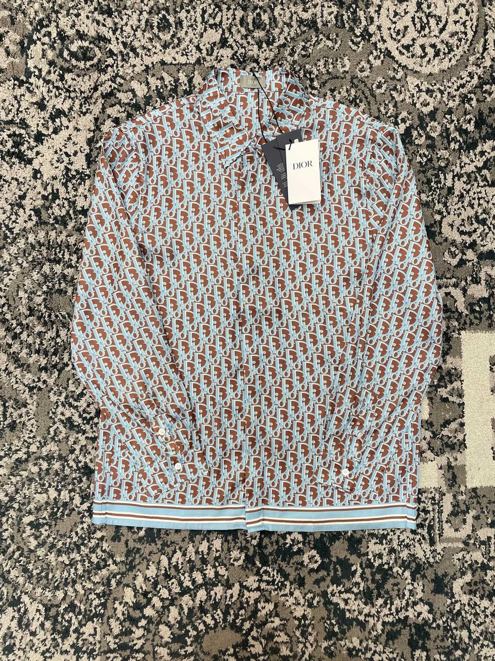 디올 오블리크 블루 실크 트윌 셔츠