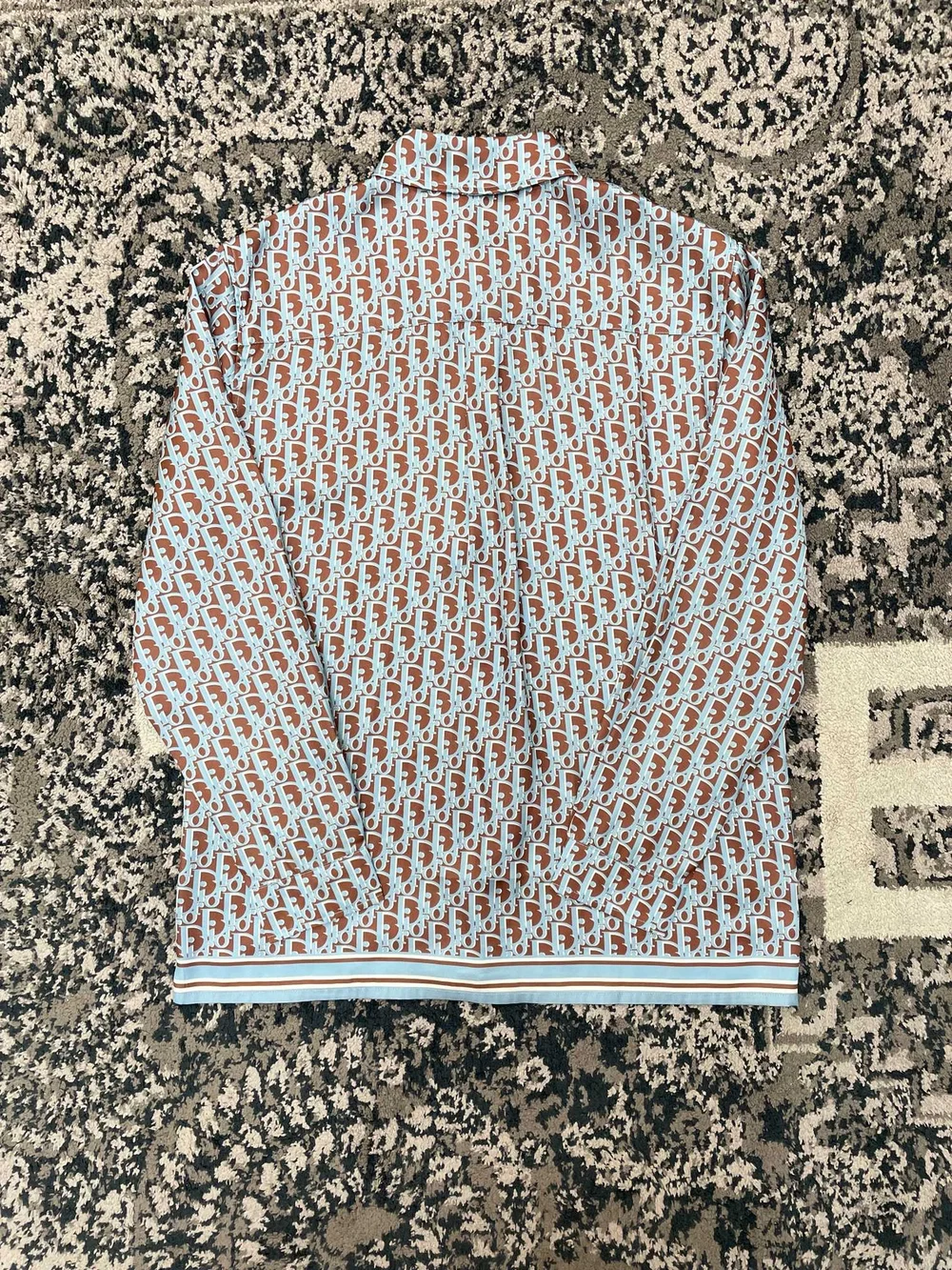 디올 오블리크 블루 실크 트윌 셔츠