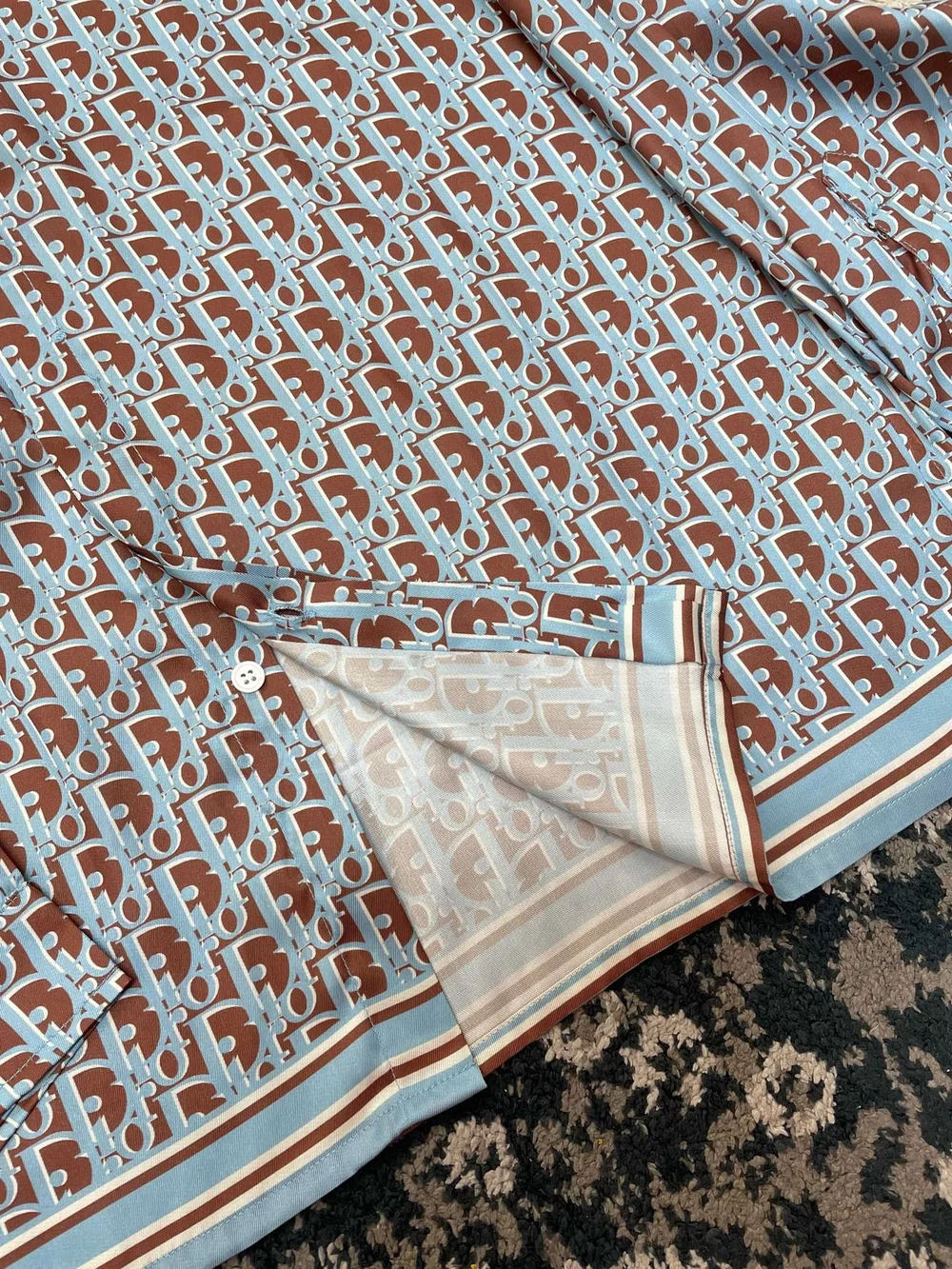 디올 오블리크 블루 실크 트윌 셔츠