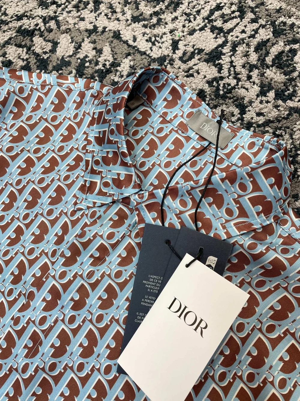 디올 오블리크 블루 실크 트윌 셔츠