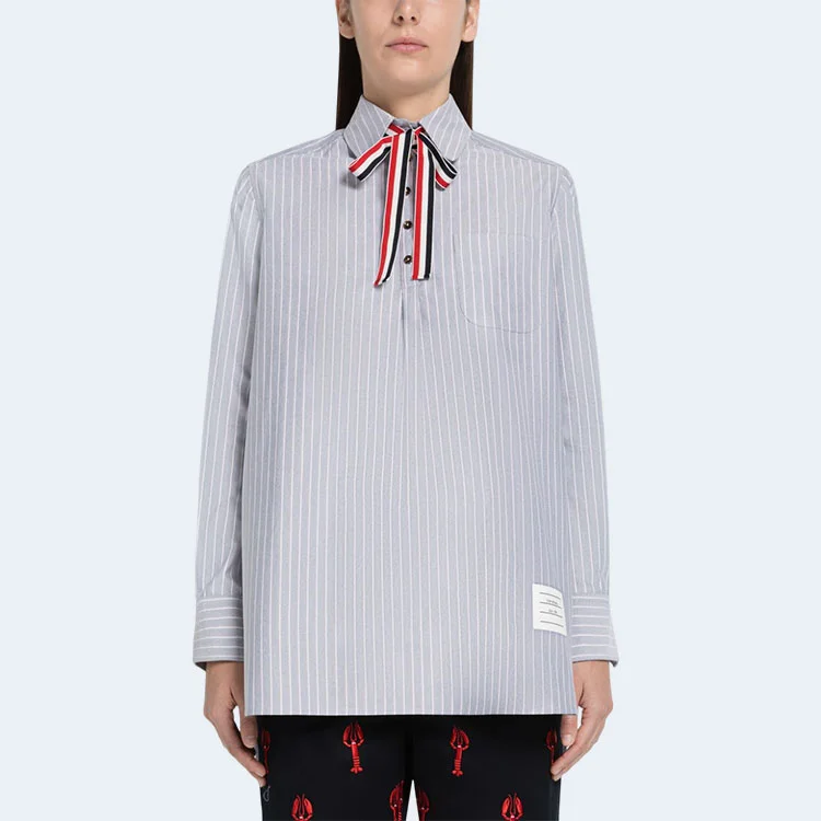 톰브라운 섀도 핀스트라이프 보타이 블루종 셔츠