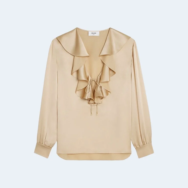 셀린느 샴페인 자보 칼라 세틴 블라우스