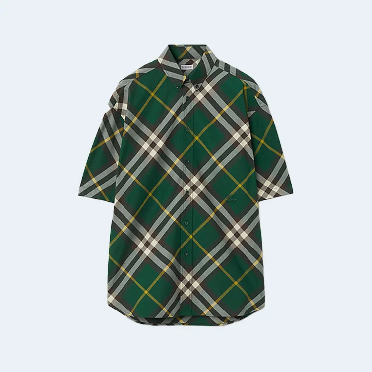 버버리 체크 코튼 셔츠 그린