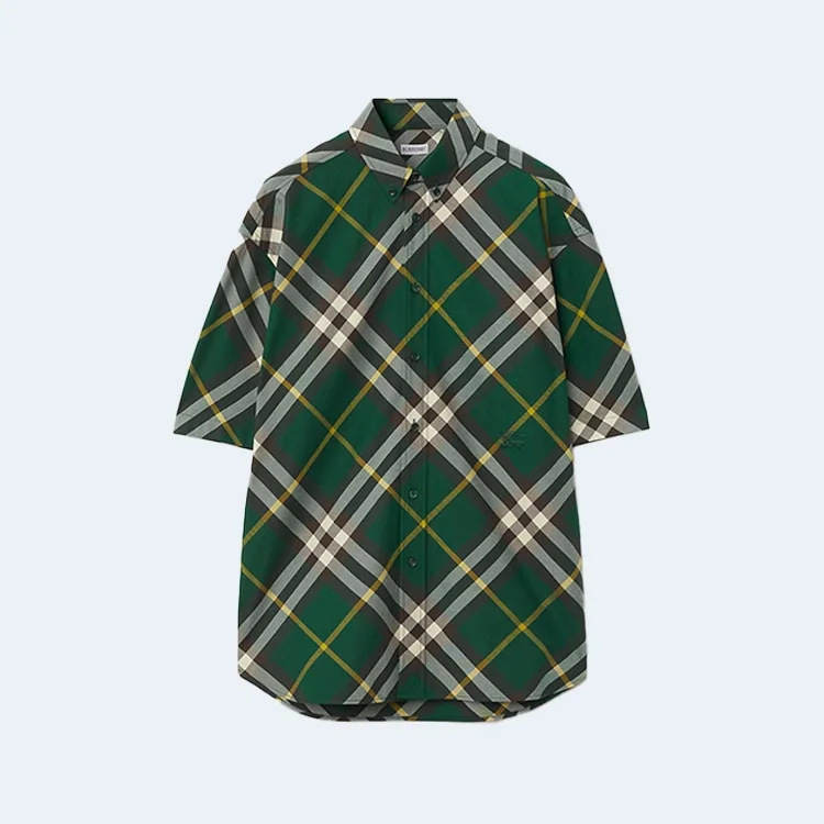 버버리 체크 코튼 셔츠 그린