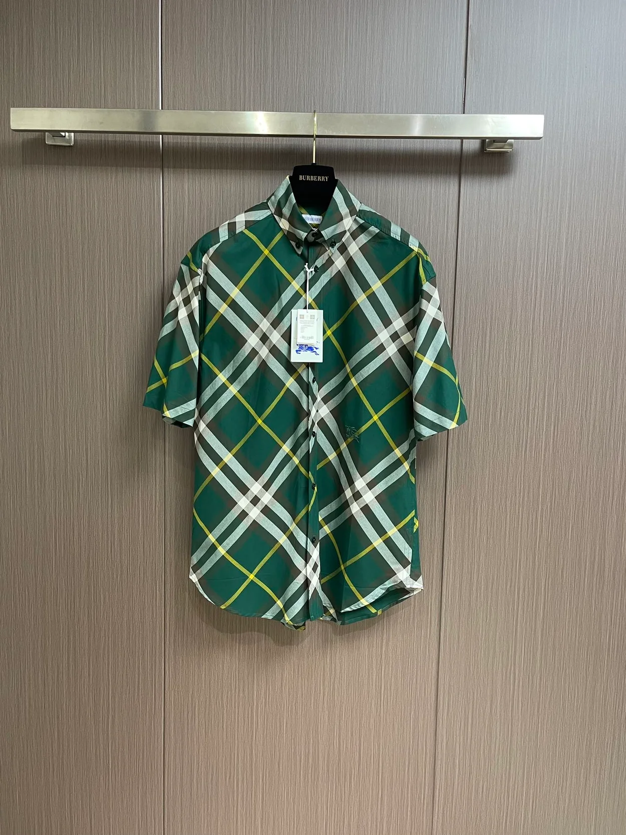 버버리 체크 코튼 셔츠 그린