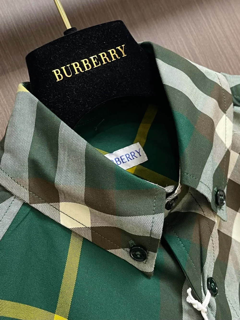 버버리 체크 코튼 셔츠 그린