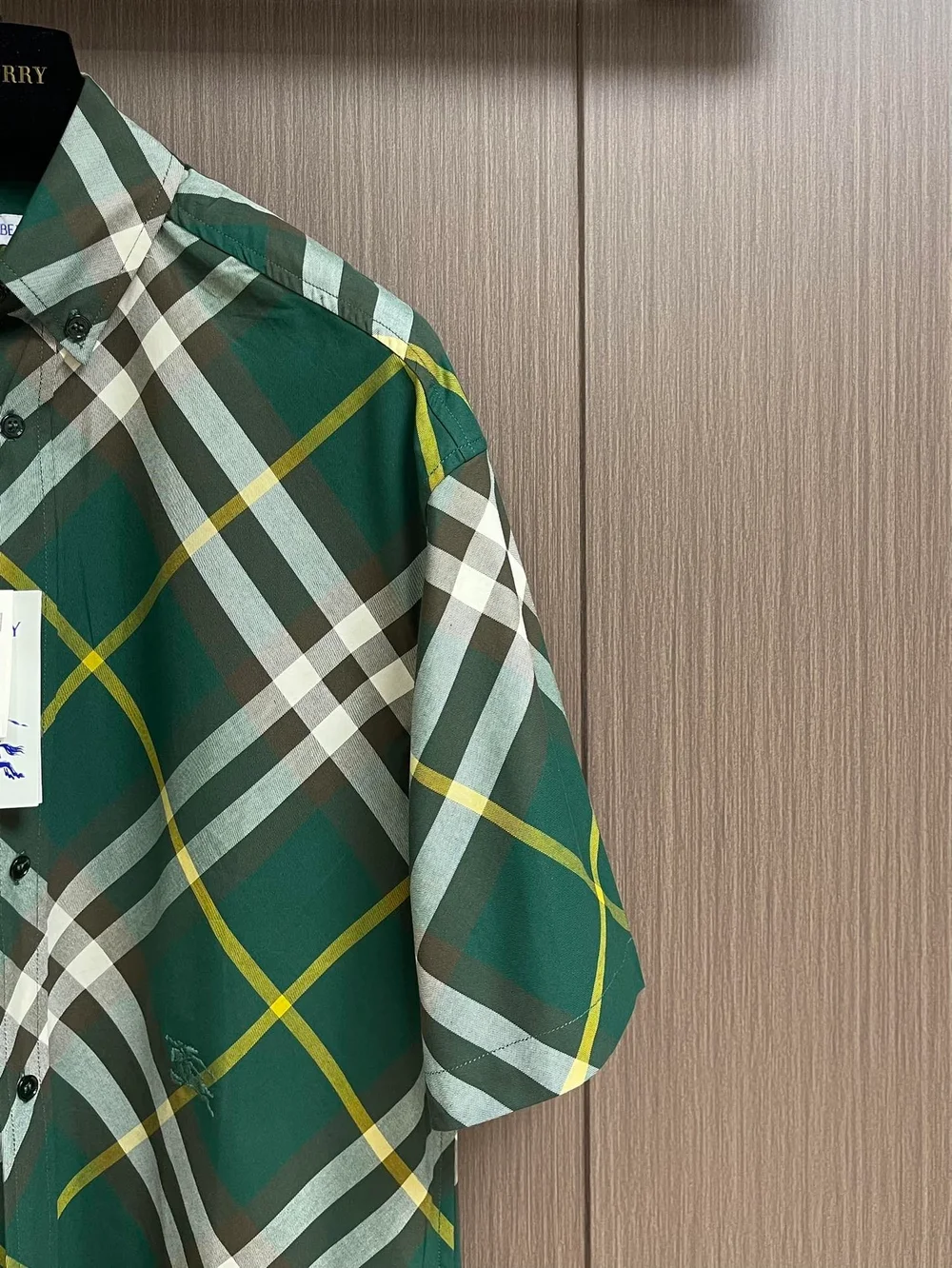 버버리 체크 코튼 셔츠 그린