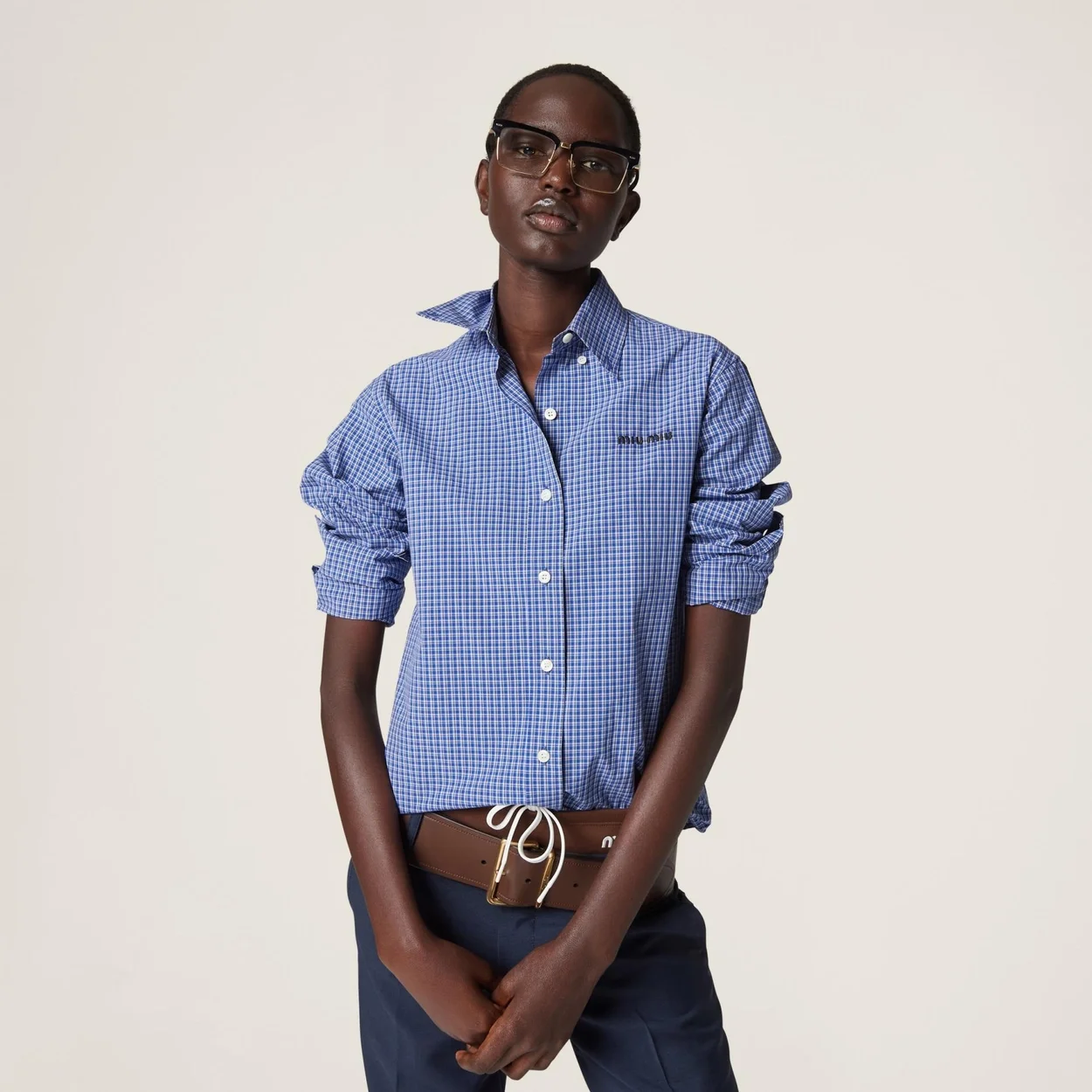 미우미우 체크 셔츠 사파이어 블루