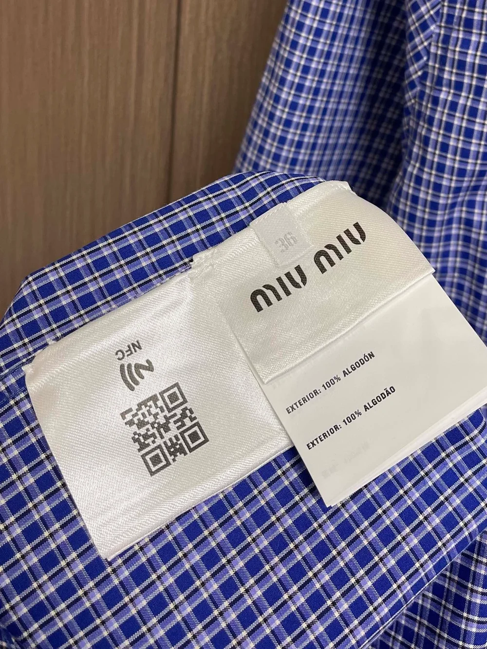 미우미우 체크 셔츠 사파이어 블루