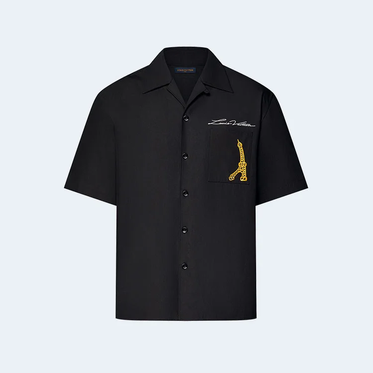 루이비통 오픈 칼라 숏 슬리브 코튼 셔츠 1AFJHQ