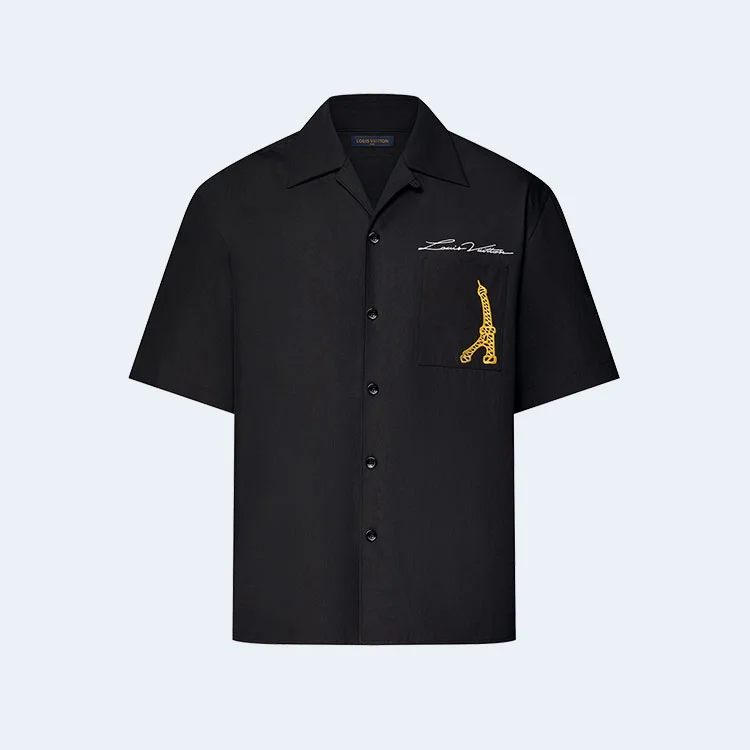 루이비통 오픈 칼라 숏 슬리브 코튼 셔츠 1AFJHQ