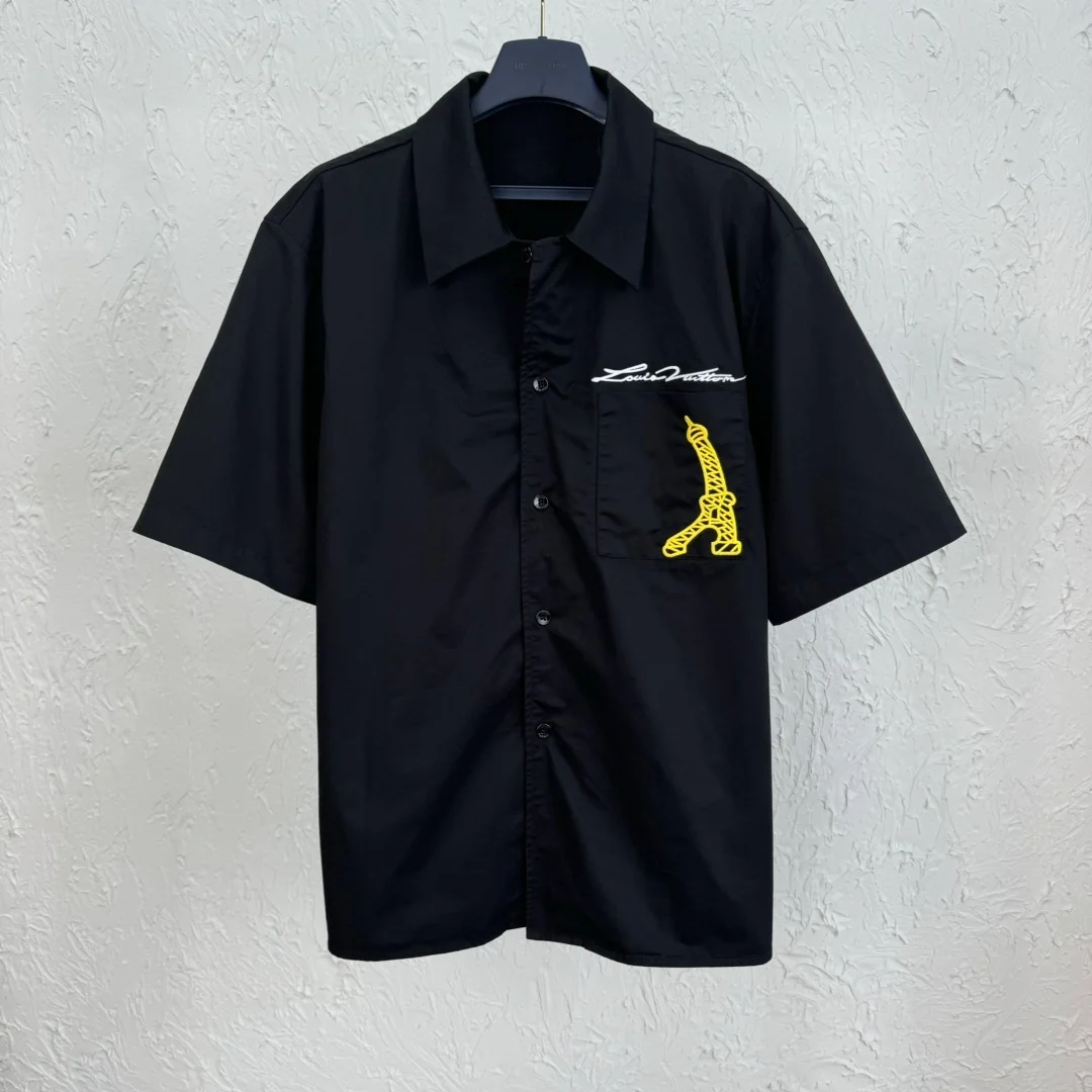 루이비통 오픈 칼라 숏 슬리브 코튼 셔츠 1AFJHQ