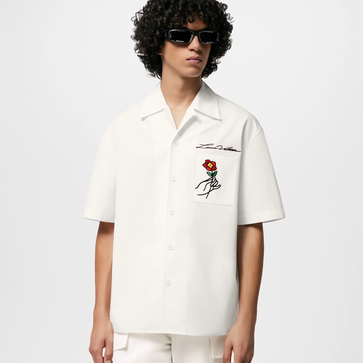 루이비통 오픈 칼라 숏 슬리브 코튼 셔츠 1AFJDJ
