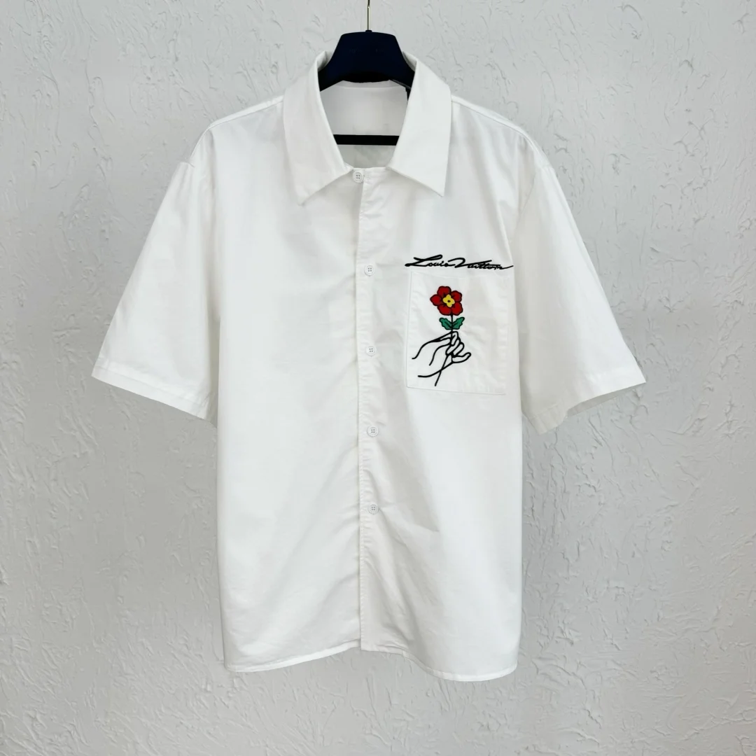루이비통 오픈 칼라 숏 슬리브 코튼 셔츠 1AFJDJ