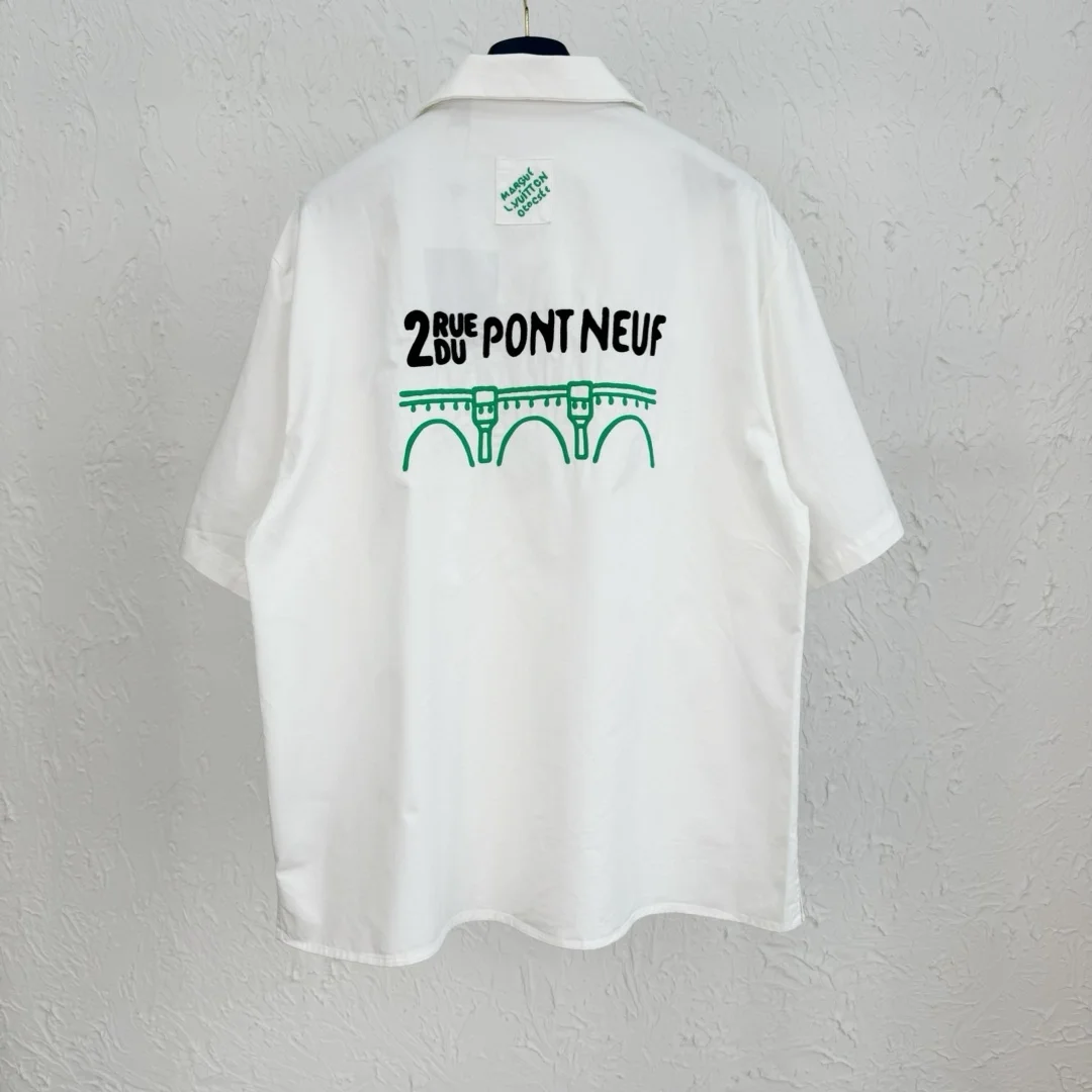 루이비통 오픈 칼라 숏 슬리브 코튼 셔츠 1AFJDJ