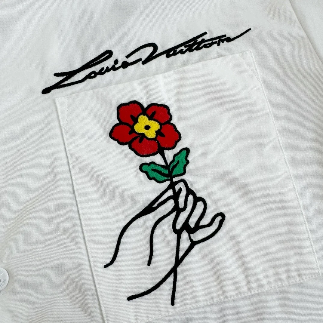 루이비통 오픈 칼라 숏 슬리브 코튼 셔츠 1AFJDJ