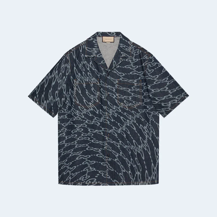 구찌 웨이브 GG 레이저 프린트 데님 셔츠