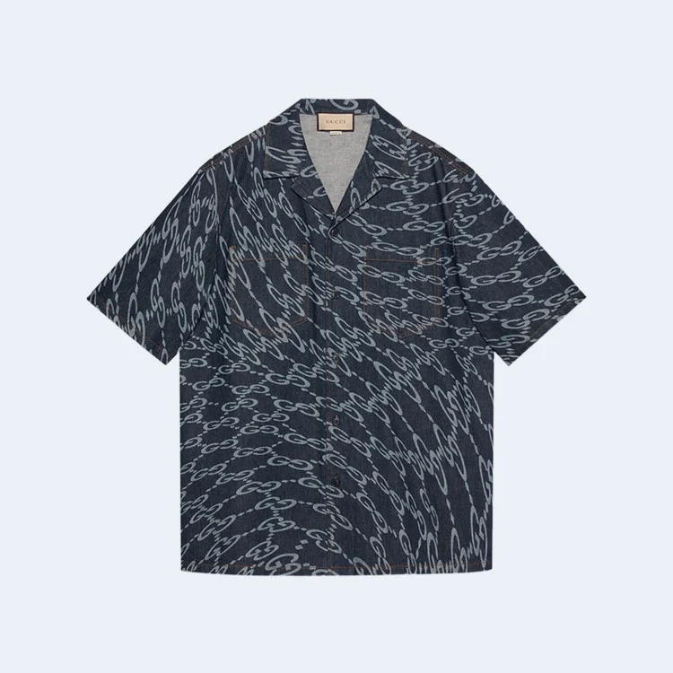 구찌 웨이브 GG 레이저 프린트 데님 셔츠