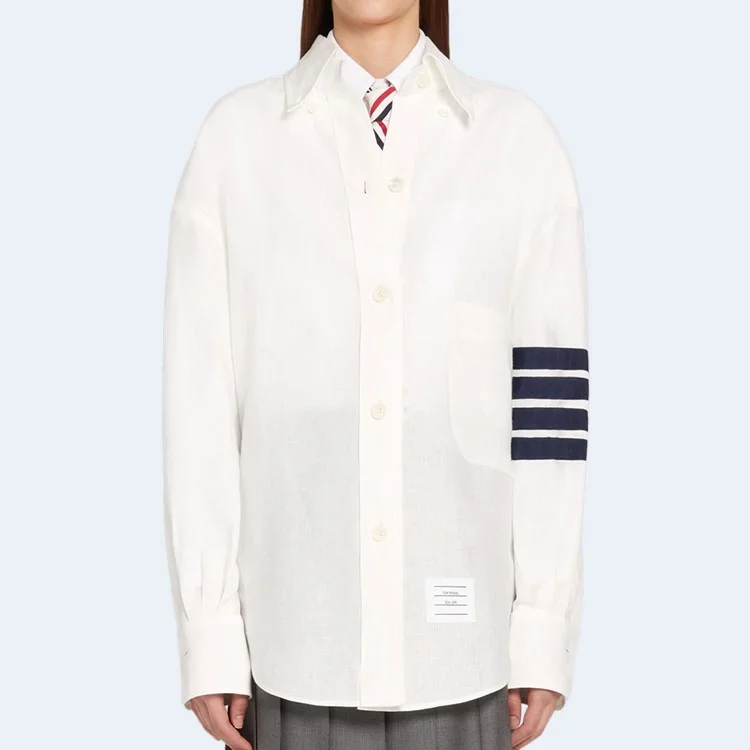 톰브라운 화이트 린넨 수퍼사이즈 롱 슬리브 4-바 버튼다운 셔츠