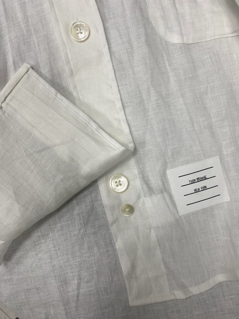 톰브라운 화이트 린넨 수퍼사이즈 롱 슬리브 4-바 버튼다운 셔츠