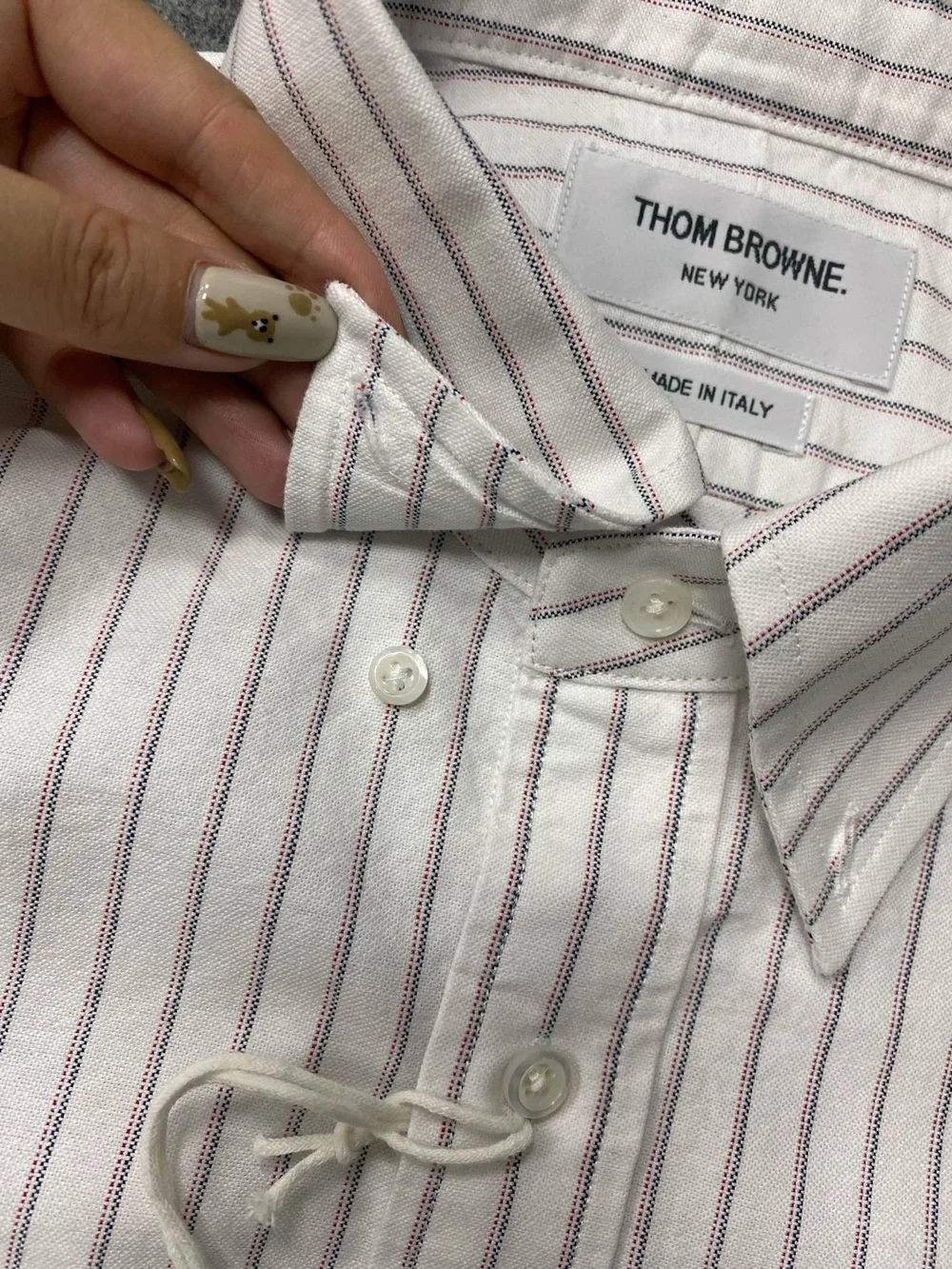 톰브라운 섀도우 핀스트라이프 옥스포드 암밴드 롱 슬리브 셔츠