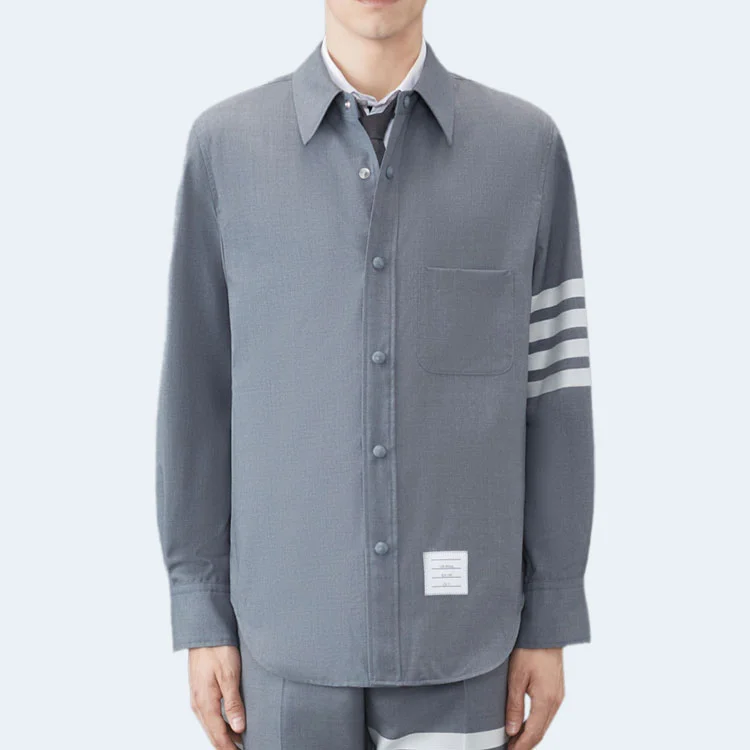 톰브라운 미디엄 그레이 4-바 울 스냅 프론트 셔츠 재킷