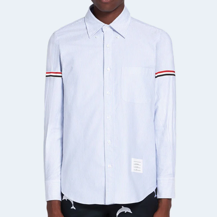 톰브라운 라이트 블루 옥스포드 유니버시티 스트라이프 RWB 암밴드 셔츠