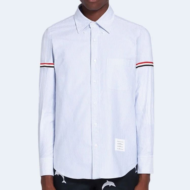톰브라운 라이트 블루 옥스포드 유니버시티 스트라이프 RWB 암밴드 셔츠