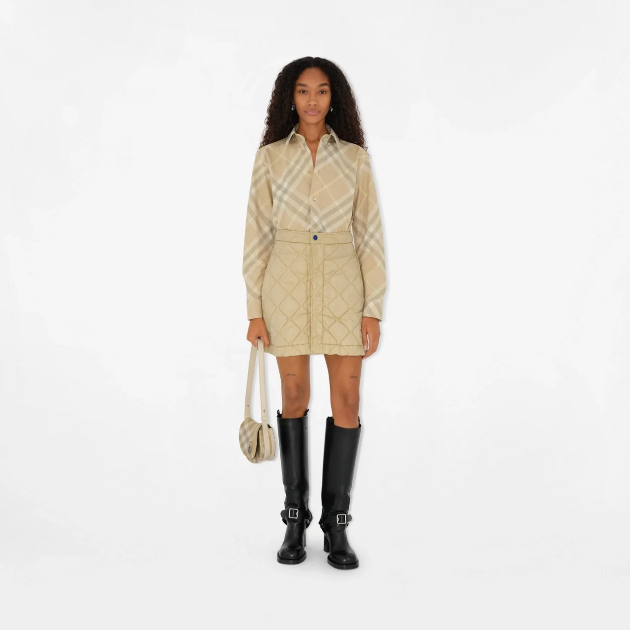 버버리 체크 코튼 셔츠 베이지