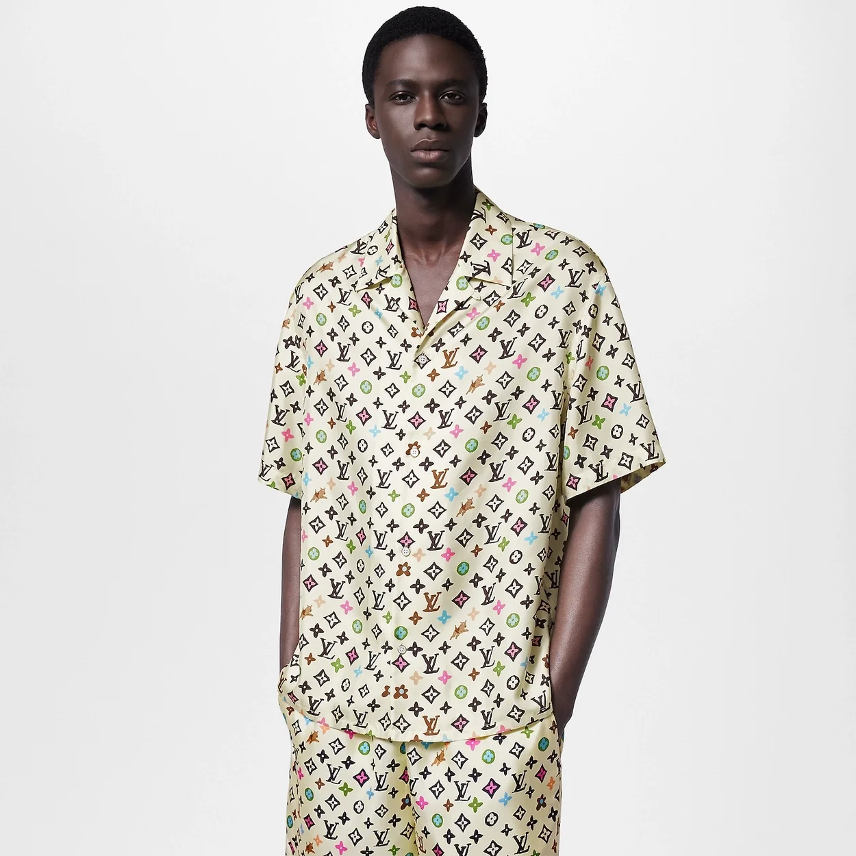 루이비통 모노그램 프린트 반소매 실크 셔츠 1AFQ27