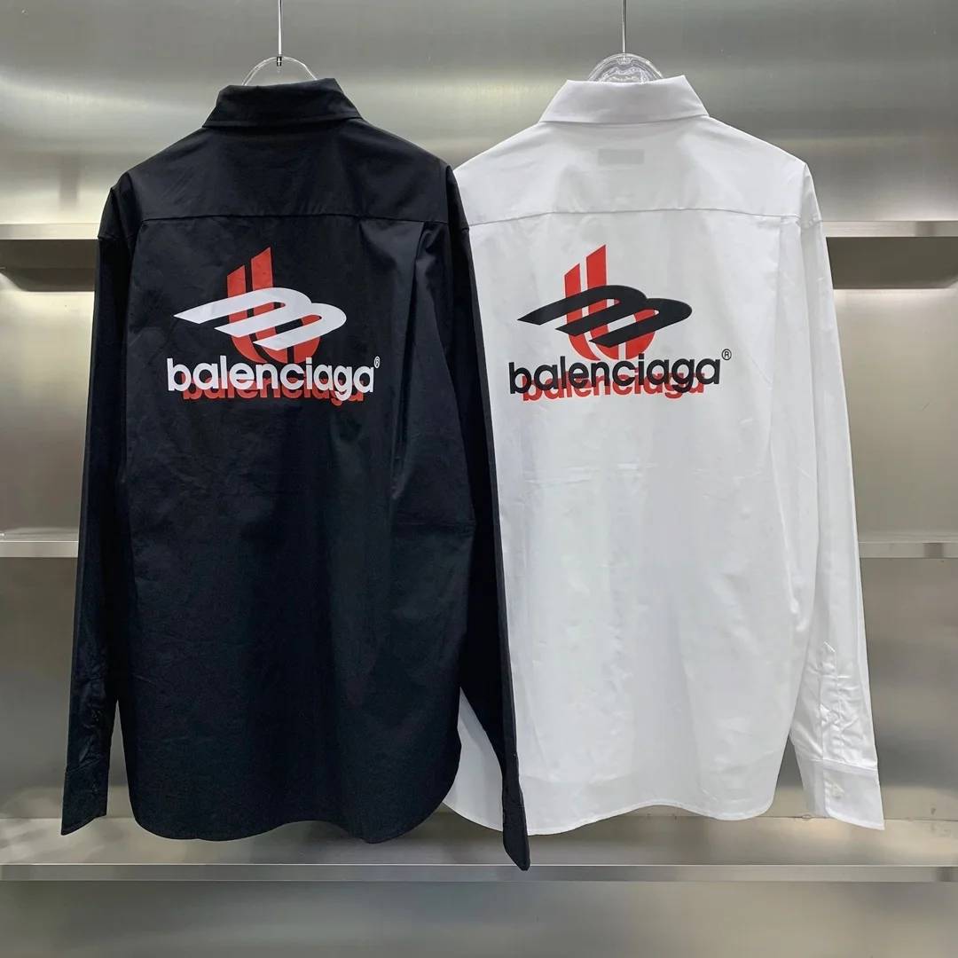 발렌시아가 백 로고 프린트 코튼 셔츠