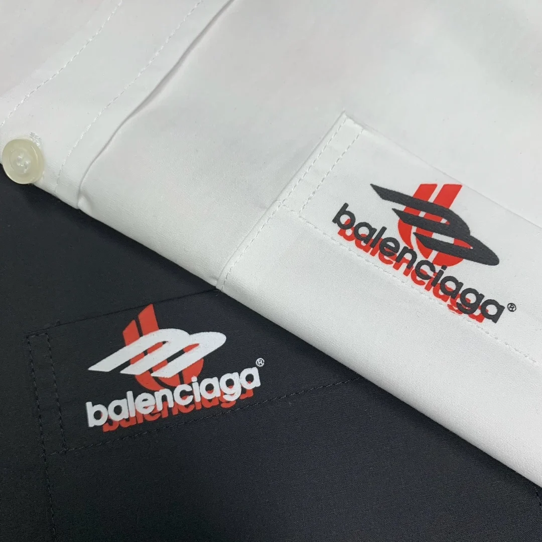 발렌시아가 백 로고 프린트 코튼 셔츠