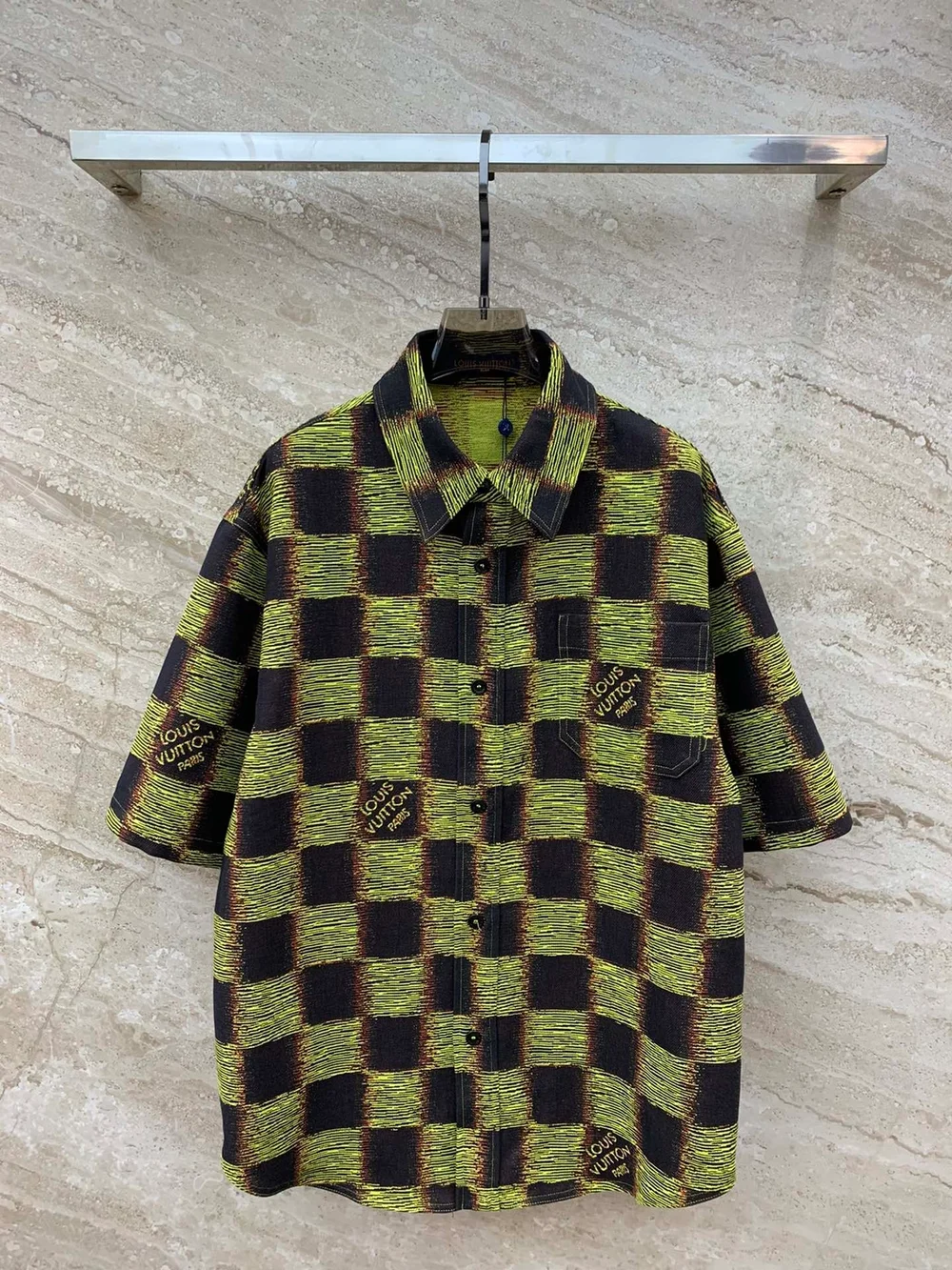 루이비통 쇼트 슬리브 다미에 울 셔츠 1AFAW9