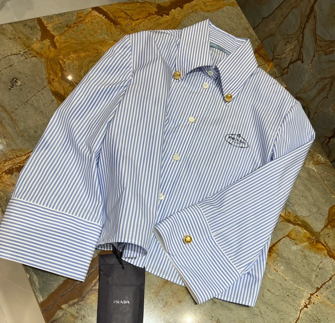 프라다 버튼업 스트라이프 셔츠